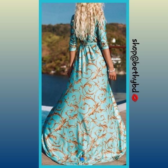 Boho Floral Vines Maxi Dress w/waist tie/wrap - Picture 2 of 9